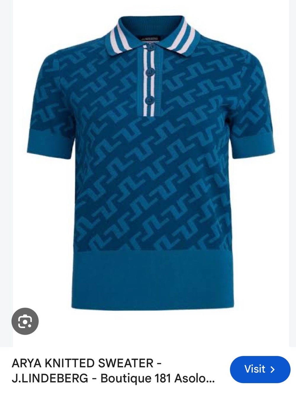 J.Lindeberg women’s Teal Blue Geometric Knit Polo with Striped Collar